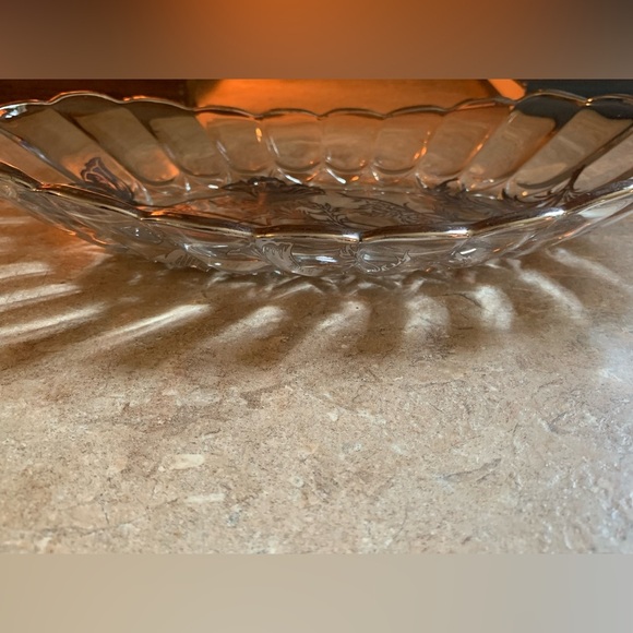 Vintage Sterling Silver City On Clear Crystal Flanders Flowers Oval Bowl Plate - Picture 6 of 8